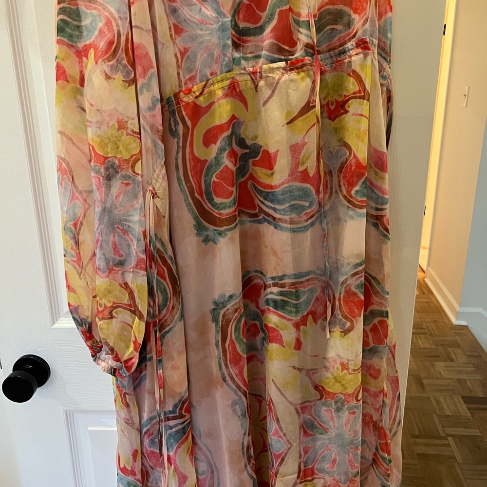 Flowy Multi-Color Watercolor Print Dress